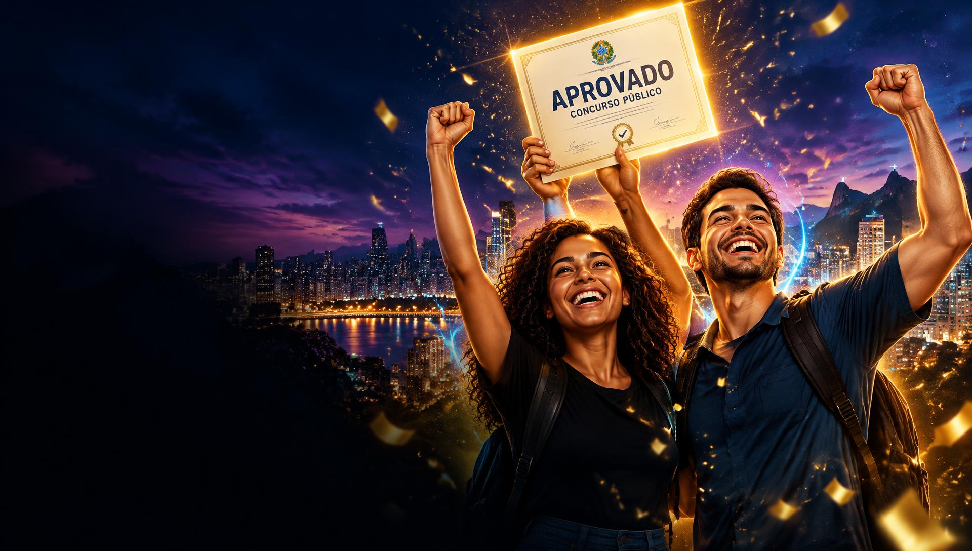 Estudantes comemorando a aprovação no concurso público
